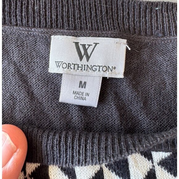 Worthington Black & White Diamond Pattern Short Sleeve Sweater Top Size M - Picture 3 of 5